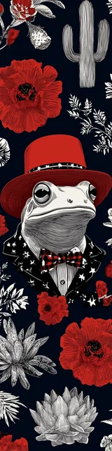 Free printable frog bookmark featuring red hat white frog with cactus